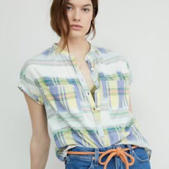 Anthropologie Pilcro The Hannah Surf Blouse Multicolored Plaid 100% Cotton Shirt - Picture 1 of 12